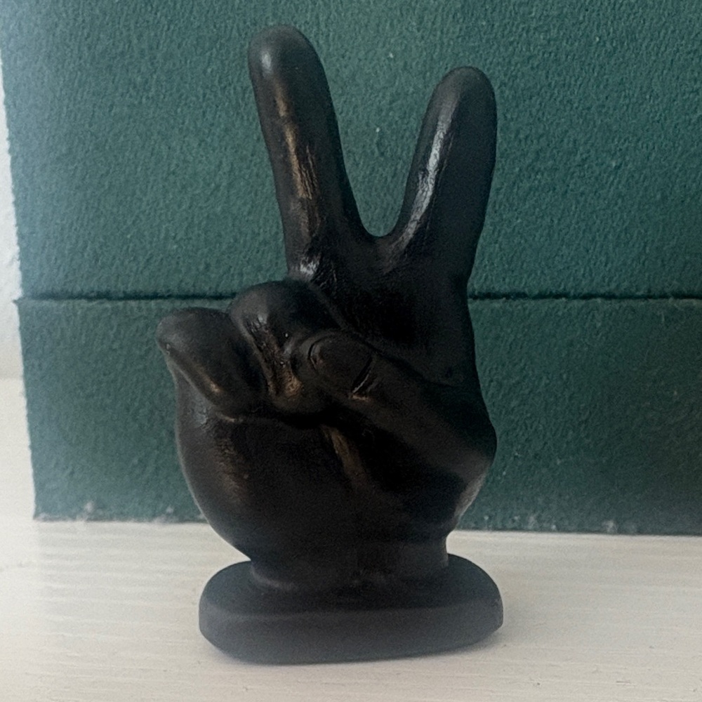 Black Obsidian Peace Sign Hand Sculpture
